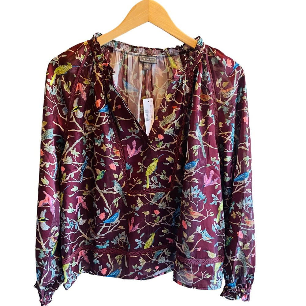 J. Crew Point Sur NWT Bird Menagerie Ruffle Metallic Laced Peasant Blouse - Picture 3 of 7
